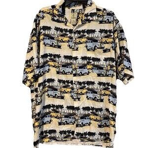 Morro Bay Vintage Hawaiian Shirt Mens L Viscose Rayon Surfboard Classic Car Wood